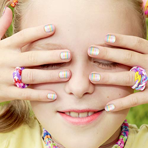 72 Pieces Kids False Nails Press on Artificial Nail Tip Girl Fake Fingernail Kit Full Cover Short for Girls Children Nail Art Decoration, 3 Boxes (Rainbow Theme) - Thumbnail 4