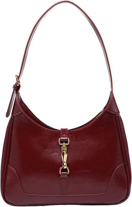 Women's Burgundy Bag PU Leather Clasp Zipper Shoulder Bag Small Wine Colored Purse Vintage Crossbody Bag