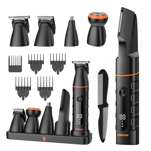 MAXGROOM Manscape All-in-One Body & Pubic Hair Trimmer for Men, No-Nick Groin & Ball Shaver, Waterproof Mens Electric Grooming Kit with LED Display, USB Rechargeable (Black)