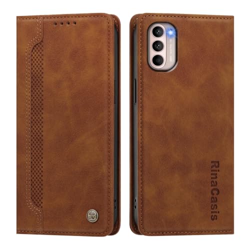 rongki Leather Case for Motorola Moto G31, Premium Synthetic Leather Magnetic Closure Folio Case with Soft TPU Inner Shell Card Slots Kickstand Phone Case for Motorola Moto G31, Brown