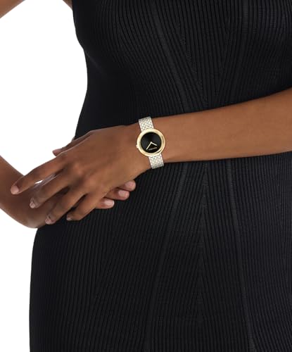 ساعة توستيد بيزل للنساء من كالفن كلاين، ساعة بمينا سوداء وهسكل فولاذي بطبقة أيونية رقيقة من الذهب، موديل 25100071