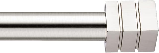 BOOM JOG Curtain poles Extendable Curtain Pole 70 cm to 210 cm Cube Finials Satin Nickel 19 mm Diameter 28" to 48" Adjustable Curtain Rod