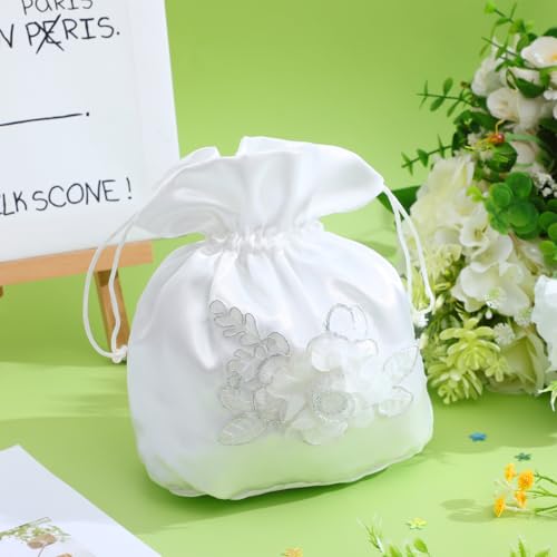 Bolso de novia satinado con encaje floral y cierre de cuerda miniatura 4