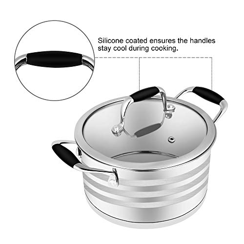 ECPURCHASE Stock Pot Stockpots, Stainless Steel Pot Soup Pots with Lids, Dishwasher Safe Cooking Pot for Home use and Restaurant, 3.8 Quart/ 3.6 L
