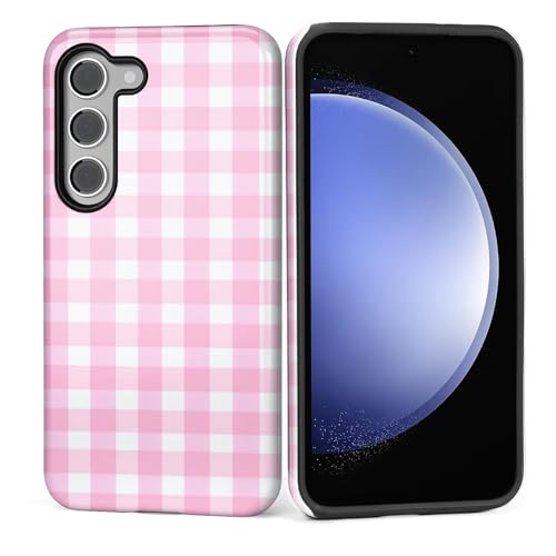 Coque Samsung Galaxy S24 FE rose et blanche à carreaux protection antichoc