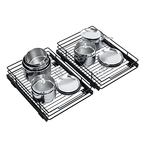 G-TING Pull Out Cabinet Organizer, Heavy Duty Slide Out Pantry Shelves Sliding Drawer Storage for Home, Kitchen, Bathroom, 12.44" W x 16.54" D, Request at Least 13 inch Cabinet Opening(2 Pack, Black)