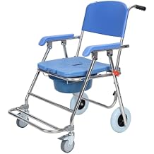 Folding Shower Commode Wheelchair,Bedside Commode Chair,Waterproof Rolling Shower Chair for Elderly and Disabled, Waterproof Rolling Toilet Chair with Arm and Backrest Shower Chair with Wheels 1 Set