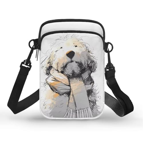 Small Crossbody Phone Purse Wallet Bag for Women, Sketch Puppy Animal Travel Mini Shoulder Purse Sport Waist Bag