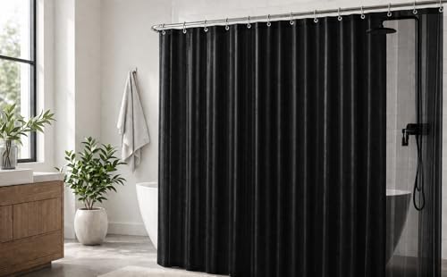 Image of EHZNZIE Black Shower Curtain Liner 72x72, PEVA Waterproof Bath Curtain, No Chemical Smell, 3 Weighted Magnets, Durable with Rustproof Metal Grommets
