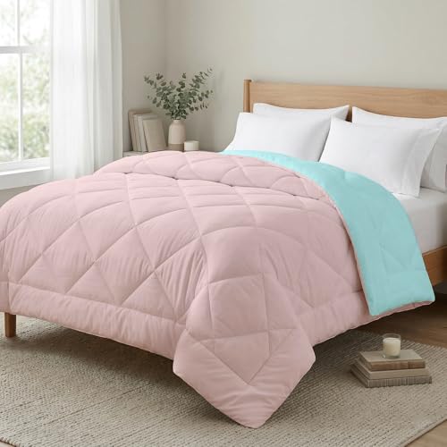 Image of AYKA Reversible AC Comforter 150 GSM Lightweight Microfiber Summer Blanket for Double Bed (90x100 Inches) | Soft Cooling Quilt, Breathable All Season Duvet for AC Room | Aqua & Peach