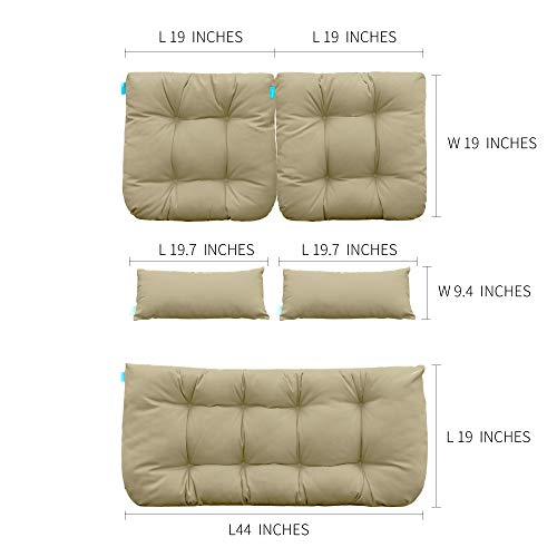 Image of QILLOWAY Outdoor Wicker Cushion Set of 5 - Waterproof Fade Resistant Patio Furniture Cushions, Loveseat 2 U-Shape 2 Lumbar Pillows for Porch, Bench, Backyard, Garden, Beige