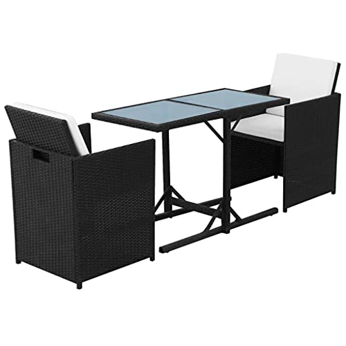 Ensemble de bistro 3 pièces en polyrotin noir et table de jardin d'extérieur