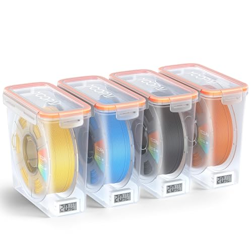 YOOPAI Pro Filament Storage Box with Temperature & Humidity Monitor Airtight Filament Container for 1kg 1.75mm Spools Moisture & Dust Resistant 3D Filament Storage with Reusable Desiccants 4 Pack
