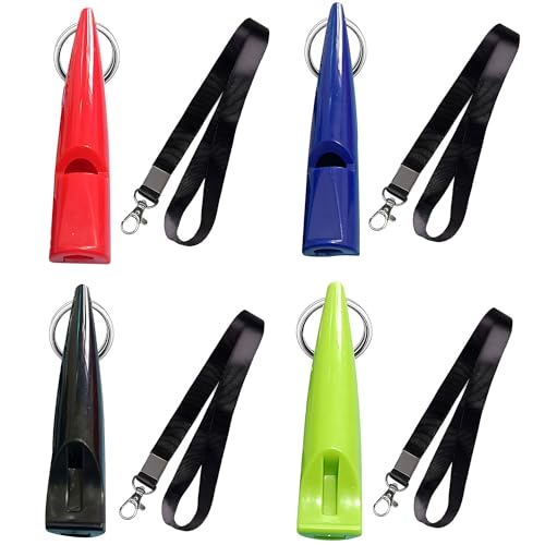 FIBOUND 4 Pcs Silbatos para Perros Profesionales, Silbatos de Entrenamiento para Perros, Silbatos de Plástico de Alta Frecuencia, con Cordón Ajustable y Mosquetón, Silbatos para el Llamado de Perros