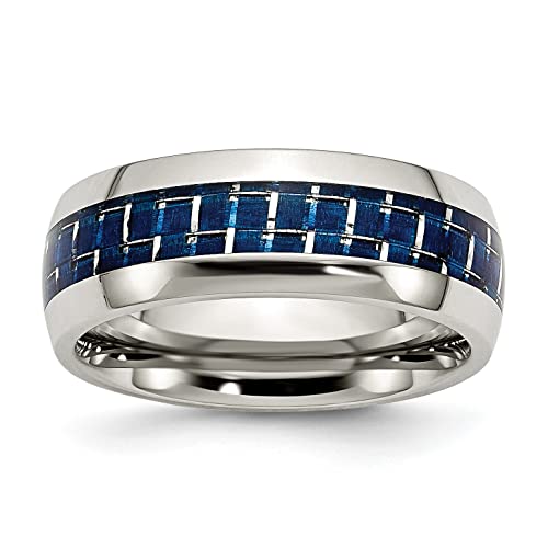 Chisel Stainless Steel Blue Carbon Fiber Inlay Polished Band Ring SR269
