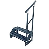 Kaminbau Mierzwa Premium Treppe Freistehend 2 Stufen Anthrazit Geländer Rechts (Breite 1200 mm) (Höhe 38cm) Wetterfest Gitterroststufe Gartentreppe