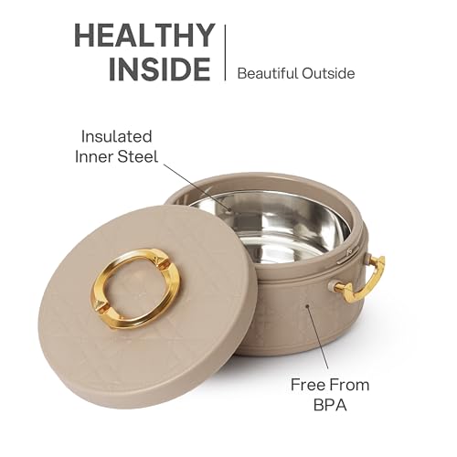 Image of CELLO Ornetto 2500 Insulated Serving Casserole 2500 ml Brown | Food Grade, Double Walled, PU Insulated | Hot Pot Case Keeps Food Fresh & Hot for Long Hours | Casserole Set for Roti, Chapati, Rice