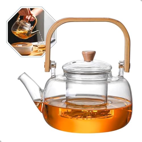 Image of Celvee 900ml Borosilicate Glass Teapot with Wooden Handle & Lid Heat Resistant Clear Kettle for Loose Leaf Tea, Flower Tea & Herbal Infusion,Glass Tea Kettle Stovetop Safe (Glass Tea Pot 900ml)