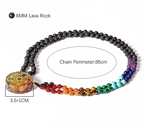 Metatron Cube Orgonite Pendant With 7 Chakra Gemstones - 108 Mala Necklace For Reiki Healing With Lava Rock Beads Gear Necklace For Mother'S Day Gift4