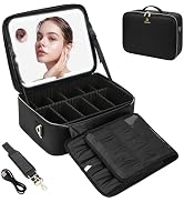 MONSTINA 16.5’Makeup Bag with LED Mirror, Rechargeable Plus Lighted up Mirror,Professional Makeup...