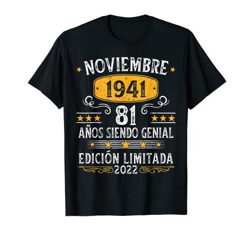 81 Años Cumpleaños Noviembre 1941 Hombre Mujer Noviembre Camiseta