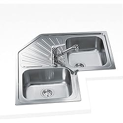 Fregadero Angular Barato Teka 2C - Fregadero Angular, 2 Cubetas y Escurridor, para Mueble de 90cm, Cubeta de Acero Inoxidable, Fácil Instalación, Diseño Moderno, Color Acero Inoxidable