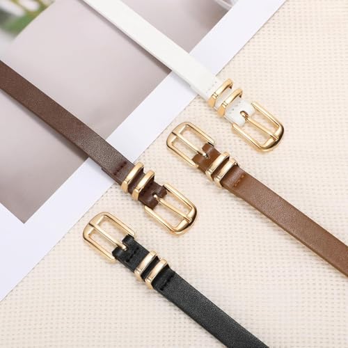 4 Pack Women's Slim Genuine Leather Belts Thin Adjustable Waist Belt with Gold Buckle for Everyday Wear2