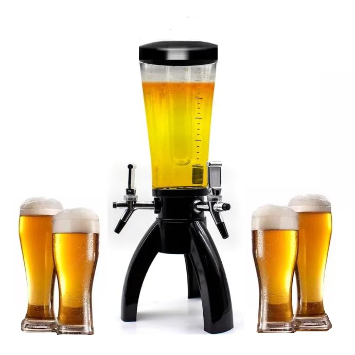 Torre de Chopp e Cerveja com 3 Torneiras, 3 Litros, Base Preta, Dispensador de Bebidas para Festas