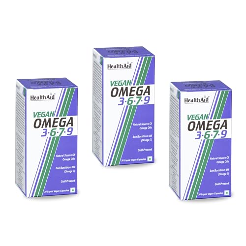 Image of HealthAid Veg. Omega 3.6.7.9-90 Soft gel Capsules | Supplement For Heart, Skin, Eye, Brain, Joint & Muscles Support | Vegetarian Capsule with Flaxseed & Sea Buckthorn Oil | Ideal For Men & Women