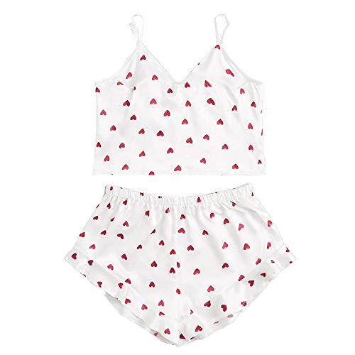 Cosplay pyjamas à bretelles en satin imprimé cœur lingerie sexy érotique