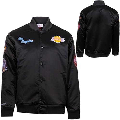 Mitchell & Ness NBA Blackout Veste en satin épais | Los Angeles Lakers | Taille L, Noir, écussons et broderies de haute qualité sur la poitrine et les manches,...