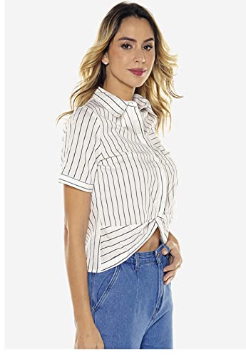 Camisa Feminina Cropped Listrada Under79 Branca e Preta (P)