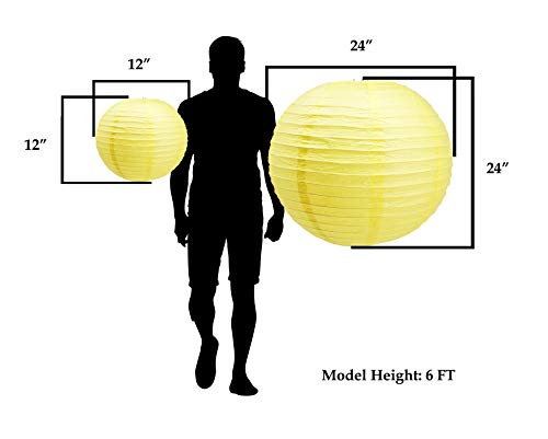 Image of Mudra Crafts 12 Inch Round Chinese Yellow Paper Lanterns Hanging Decor | 10 PCs, Reusable, Indoor Outdoor Decorative Lamp Shade, for Ceiling, Wedding, Shower, Party, Festival, Home Decoration