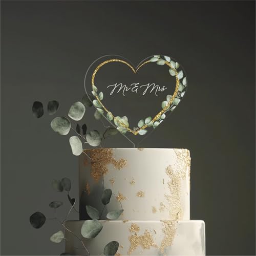 Clear Acrylic Mr&Mrs Cake Topper with Green Heart