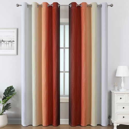 Image of Estelar Textiler Burnt Orange & Greyish White Ombre Blackout Curtains 96 Inch Length 2 Panels, Light Blocking Thermal Insulated Room Darkening Window Drapes for Bedroom /Living Room, 52x96 Inch