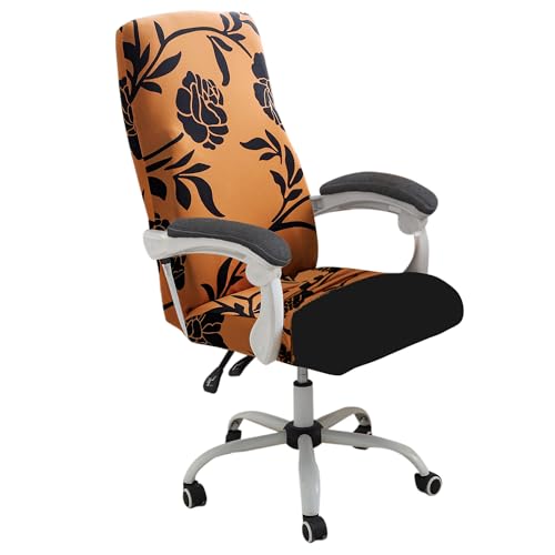 HOKIPO 'Elira Series' Office Chair Cover for Executive Chair (High-Back)- 140 GSM Stretchable Fabric- Washable & Anti-Slip - Fits Big & Tall Office Chairs, Copper Brown Floral (AR-5222-C8-L)