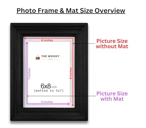 Image of Wooden Rectangular Photo Frame With Mat,Black Photo Frame 5 X 7 Inch With Mat Or 6 X 8 Inch Without Mat For Wall Decoration,Gallery Walls,Best Wooden Photo Frames For Posters & Photos