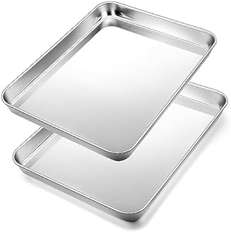 10.4 Inch Baking Sheet Pan Set (2Pcs), Joyfair Stainless Steel Cookie Sheets, Commercial Metal Pans Toaster Oven Tray Bakeware for Jelly Roll/Bread/Bacon, Heavy Gauge, Rust-free & Dishwasher Safe