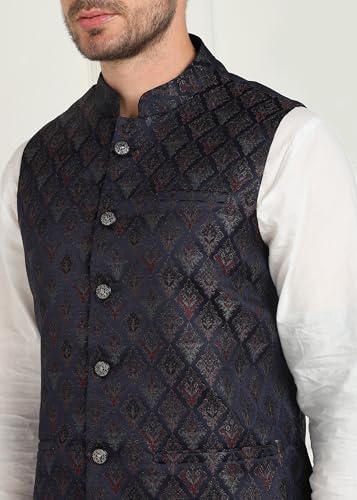 Image of Amazon Brand - Tavasya Mens Diamond Motif Pattern Nehru Jacket | Traditional | Festive & Ethnic Wear | Modi Waist Coat | Regular Fit