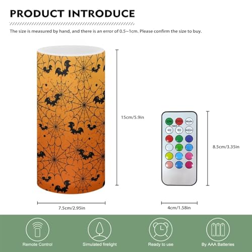 Image of Poceacles Spider Web Bat Orange Gradient Halloween Flameless Candle Electric LED Lights with Timer Remote Color Lights, 3 AAA Batteries Operated (Not Include) Tealight for Home Indoor Decor