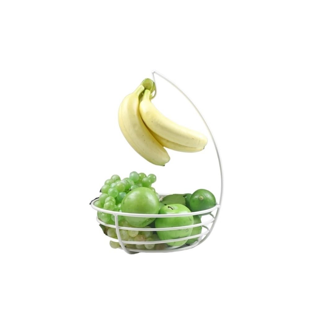 Zhaoj24-05 Fruit Racks Fruit Basket Bowl with Banana Hanger Hook, Vegetables Storage Rack Snacks Stand(White)