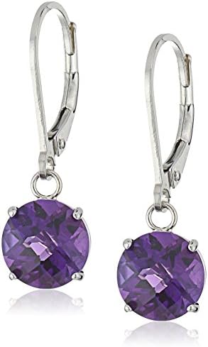 Amazon Collection 925 Sterling Silver 8mm Round Gemstone Dangle Earrings for Women with Leverbacks