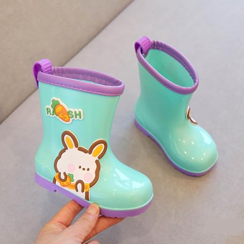 Kids' Waterproof Rain Boots-Cartoon PVC Rubber Shoes for Toddlers, Unisex, Anti-Slip, Low Heel (1-3cm)(8-9Little Kid(170mm), Green)3
