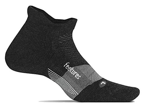Feetures Merino 10 Cushion No Show Tab Sock Stripe (1 Pair) Large, Charcoal #TOP10