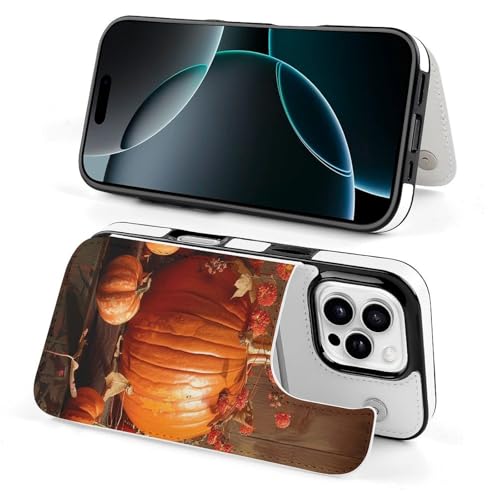 Housse iPhone 16 Pro citrouille d'automne pour ranger vos cartes en balade