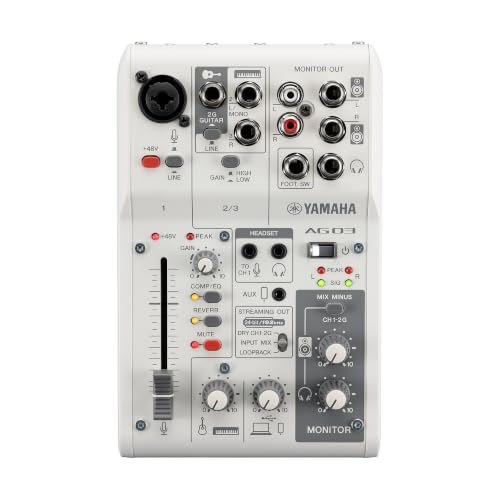 Image of Yamaha AG03MK2 White Live Streaming Kit with mixer /USB interface, condenser microphone, headphones and mic cable