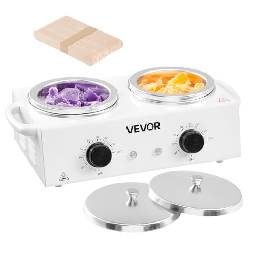 VEVOR Double Wax Warmer 1200ML Professional Dual Wax Warmer for Hair Removal 32 - 212 Adjustable Electric Waxing Heater Pot with 50PCS Waxing Sticks for Home Use Beauty Salon Spa