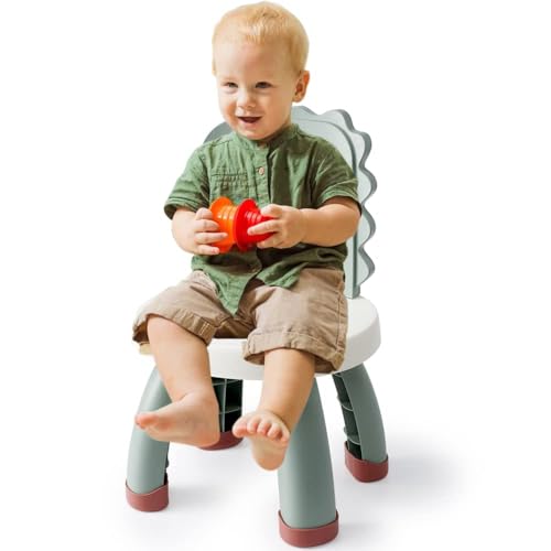 كرسي للاطفال الصغار من تزويق، كراسي نشاط للاطفال الصغار متينة وخفيفة الوزن، مقعد خلفي لرياض الاطفال بتصميم ديناصور للاولاد والبنات، مقعد مضاد للانزلاق للقراءة والتعلم (اخضر)