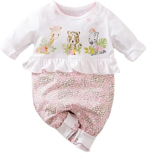 Linda jirafa + cebra con estampado floral de manga larga para bebé niña, mono blanco para mameluco de una pieza