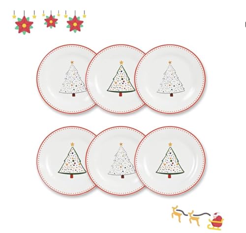 Unbreakable Christmas Salad Plates Set of 6, 8 inch Melamine Tapas, Salad, Dessert, Cake, Party, Appetizer and Small Dinner Plates, Dishwasher Safe